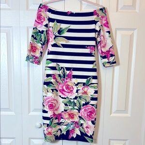 Floral Striped Off-Shoulder Dress